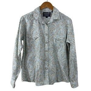 Rough Stock Women's Shirt Paisley Cotton Snap Pearl Button Down Cowgirl Size M